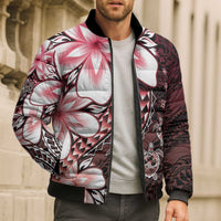 Polynesia Romantic Valentine Bomber Puffer Jacket Sea Turtle Couple With Red Gradient Plumeria