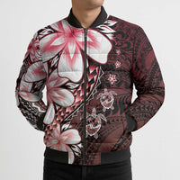 Polynesia Romantic Valentine Bomber Puffer Jacket Sea Turtle Couple With Red Gradient Plumeria