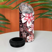 Polynesia Romantic Valentine 4 in 1 Can Cooler Tumbler Sea Turtle Couple With Red Gradient Plumeria
