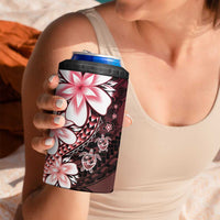 Polynesia Romantic Valentine 4 in 1 Can Cooler Tumbler Sea Turtle Couple With Red Gradient Plumeria