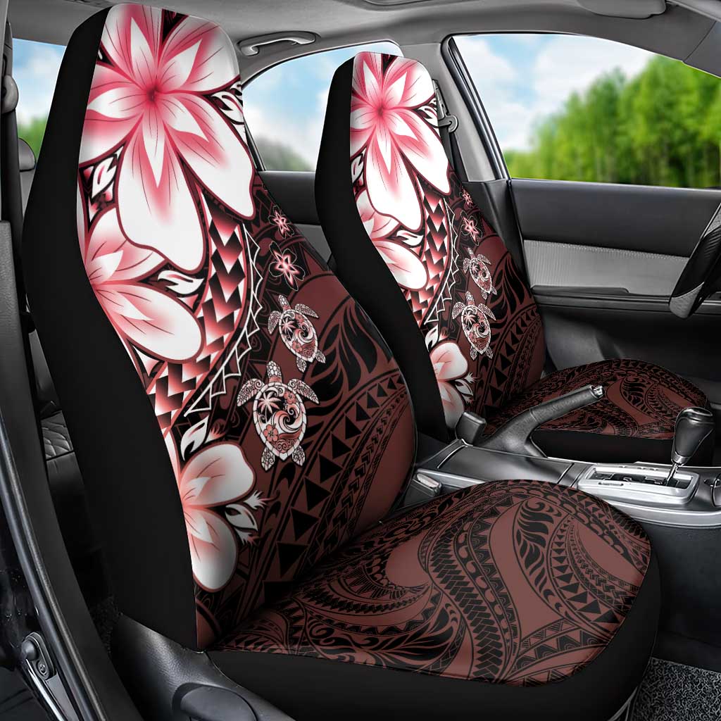 Polynesia Romantic Valentine Car Seat Cover Sea Turtle Couple With Red Gradient Plumeria