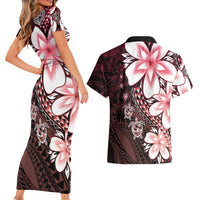 Polynesia Romantic Valentine Couples Matching Short Sleeve Bodycon Dress and Hawaiian Shirt Sea Turtle Couple With Red Gradient Plumeria LT05 - Polynesian Pride