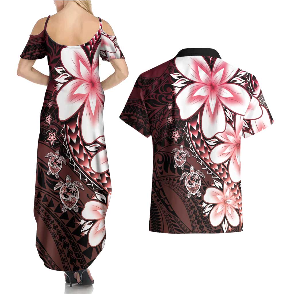 Polynesia Romantic Valentine Couples Matching Summer Maxi Dress and Hawaiian Shirt Sea Turtle Couple With Red Gradient Plumeria LT05 - Polynesian Pride
