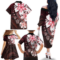 Polynesia Romantic Valentine Family Matching Off The Shoulder Long Sleeve Dress and Hawaiian Shirt Sea Turtle Couple With Red Gradient Plumeria