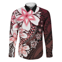 Polynesia Romantic Valentine Family Matching Off The Shoulder Long Sleeve Dress and Hawaiian Shirt Sea Turtle Couple With Red Gradient Plumeria