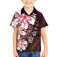 Polynesia Romantic Valentine Family Matching Off Shoulder Maxi Dress and Hawaiian Shirt Sea Turtle Couple With Red Gradient Plumeria LT05 Son's Shirt Red - Polynesian Pride