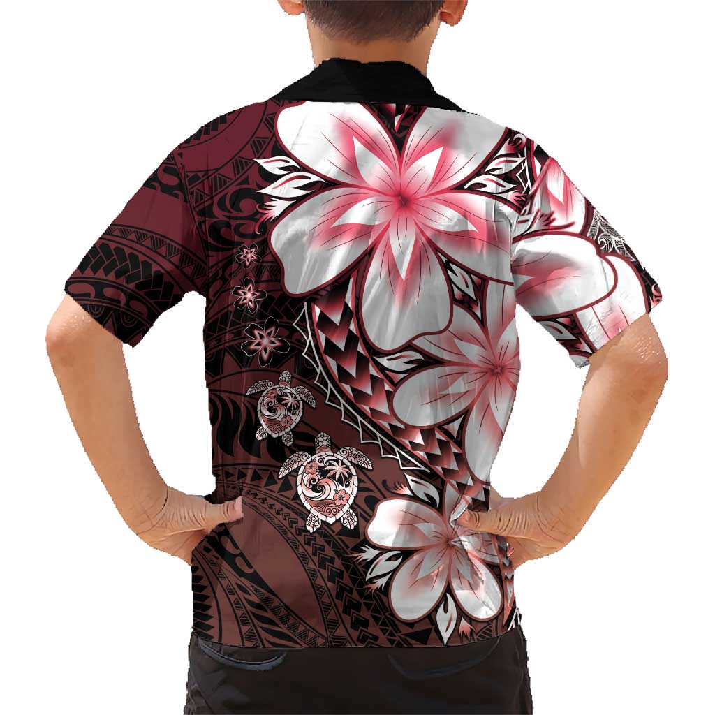 Polynesia Romantic Valentine Family Matching Off Shoulder Short Dress and Hawaiian Shirt Sea Turtle Couple With Red Gradient Plumeria LT05 - Polynesian Pride