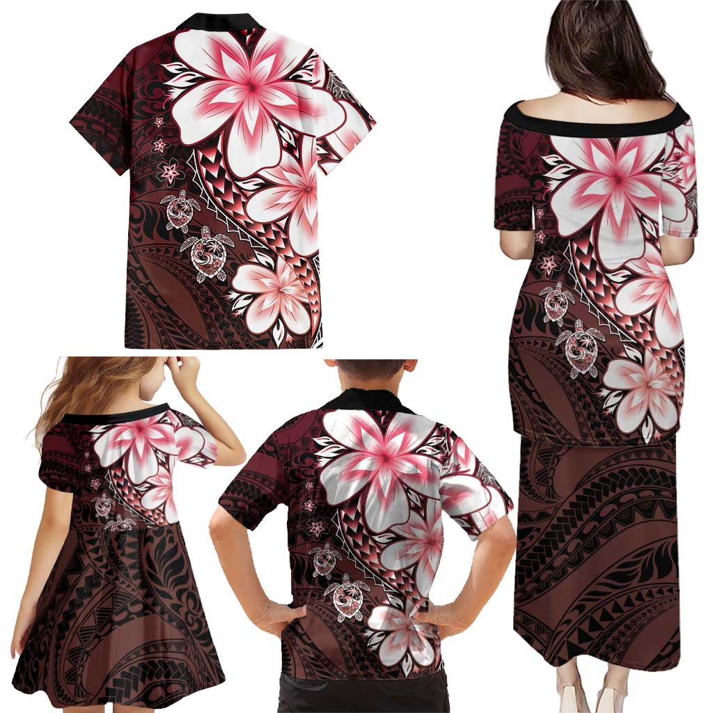 Polynesia Romantic Valentine Family Matching Puletasi and Hawaiian Shirt Sea Turtle Couple With Red Gradient Plumeria LT05 - Polynesian Pride