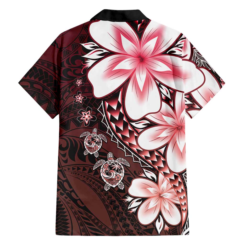 Polynesia Romantic Valentine Family Matching Short Sleeve Bodycon Dress and Hawaiian Shirt Sea Turtle Couple With Red Gradient Plumeria