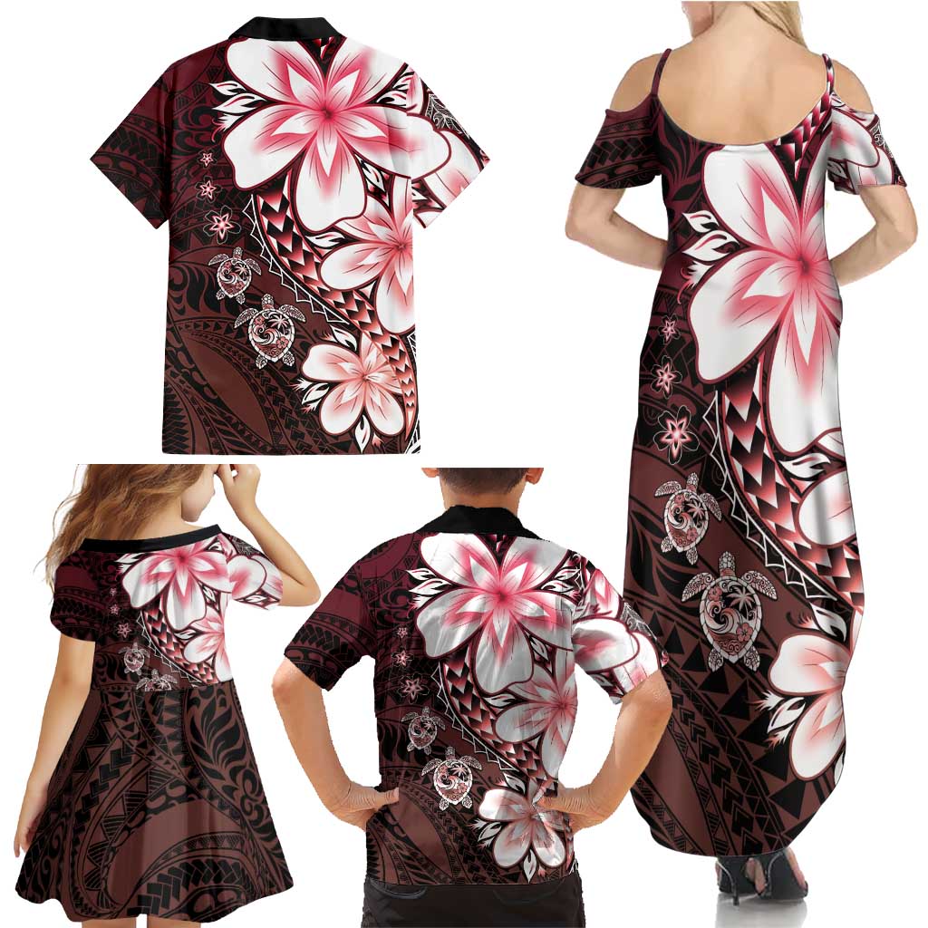 Polynesia Romantic Valentine Family Matching Summer Maxi Dress and Hawaiian Shirt Sea Turtle Couple With Red Gradient Plumeria LT05 - Polynesian Pride