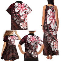 Polynesia Romantic Valentine Family Matching Tank Maxi Dress and Hawaiian Shirt Sea Turtle Couple With Red Gradient Plumeria