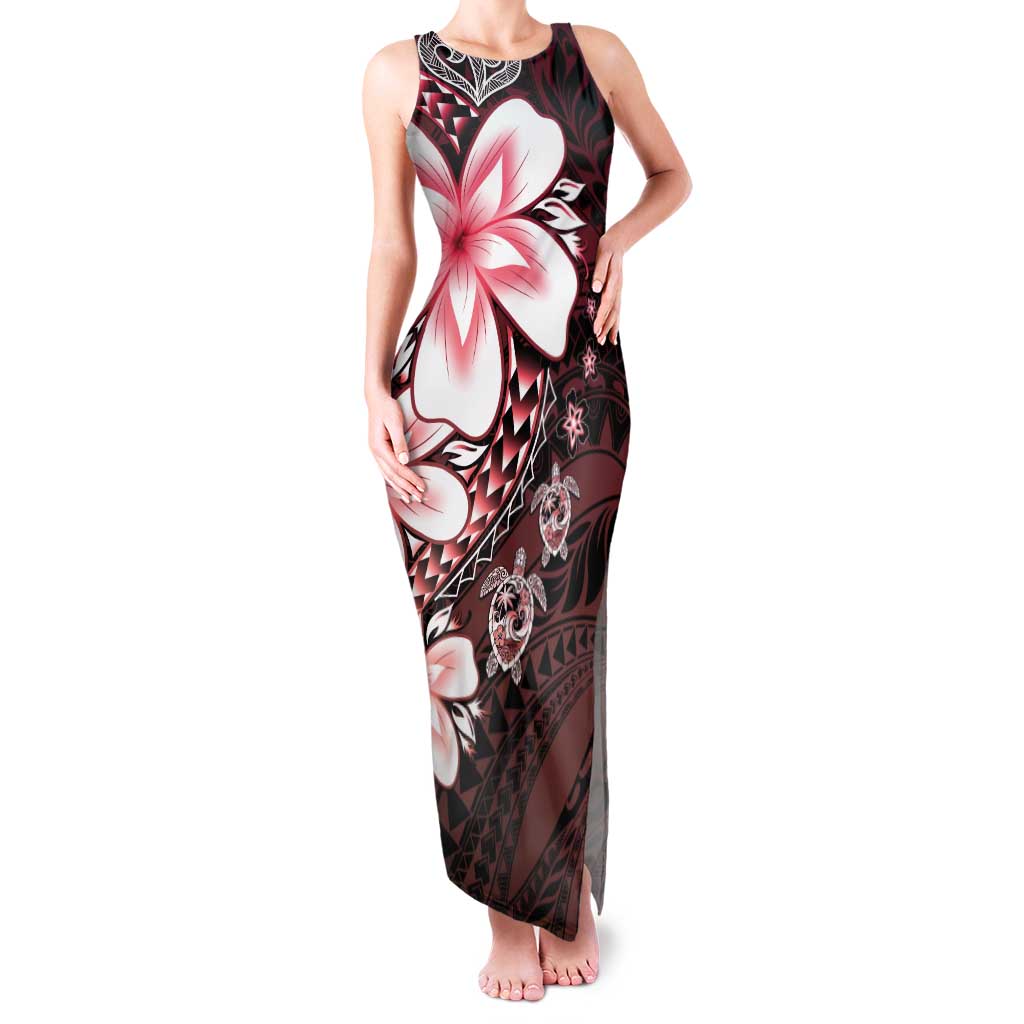 Polynesia Romantic Valentine Family Matching Tank Maxi Dress and Hawaiian Shirt Sea Turtle Couple With Red Gradient Plumeria