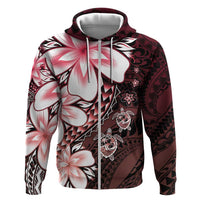 Polynesia Romantic Valentine Hoodie Sea Turtle Couple With Red Gradient Plumeria LT05 Zip Hoodie Red - Polynesian Pride