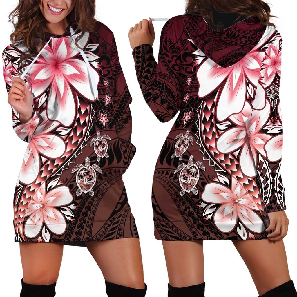Polynesia Romantic Valentine Hoodie Dress Sea Turtle Couple With Red Gradient Plumeria