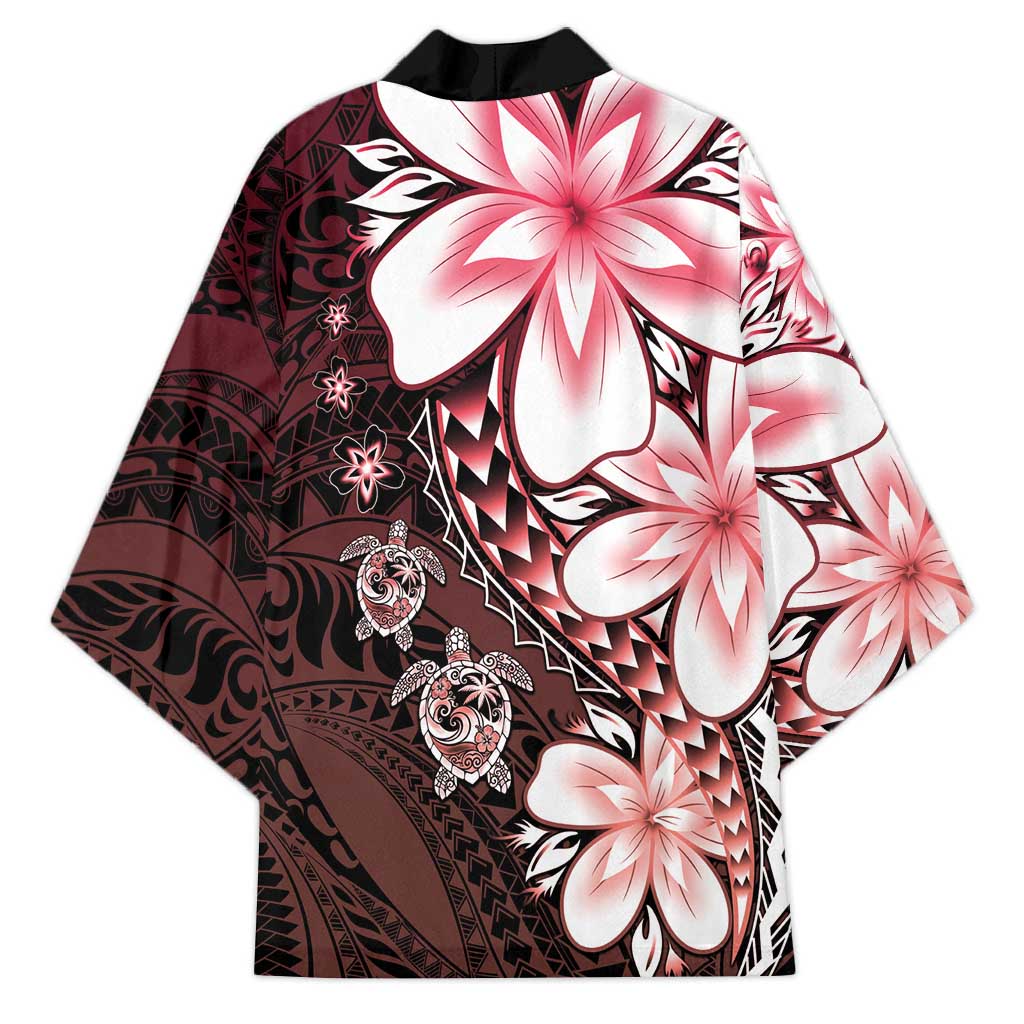 Polynesia Romantic Valentine Kimono Sea Turtle Couple With Red Gradient Plumeria