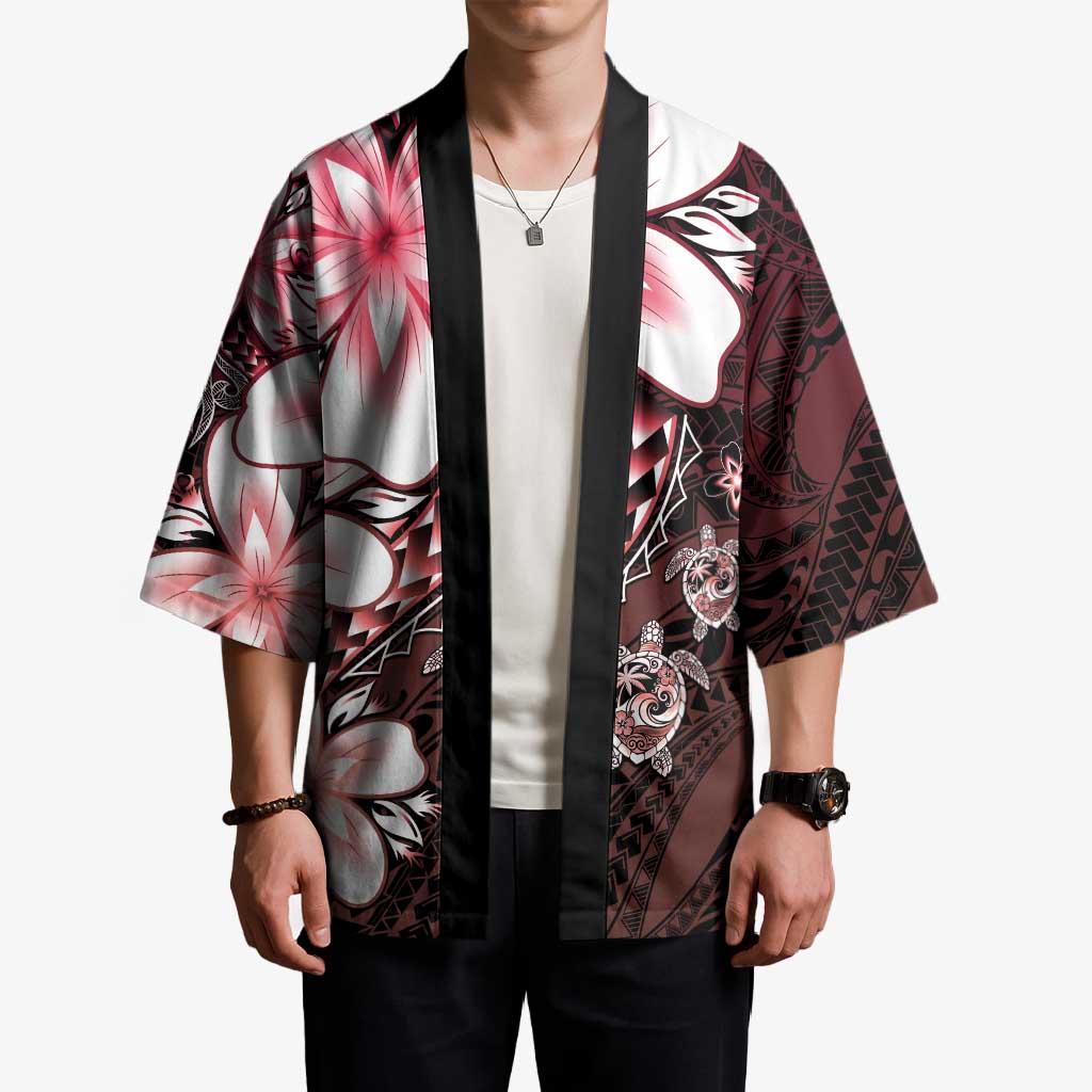 Polynesia Romantic Valentine Kimono Sea Turtle Couple With Red Gradient Plumeria
