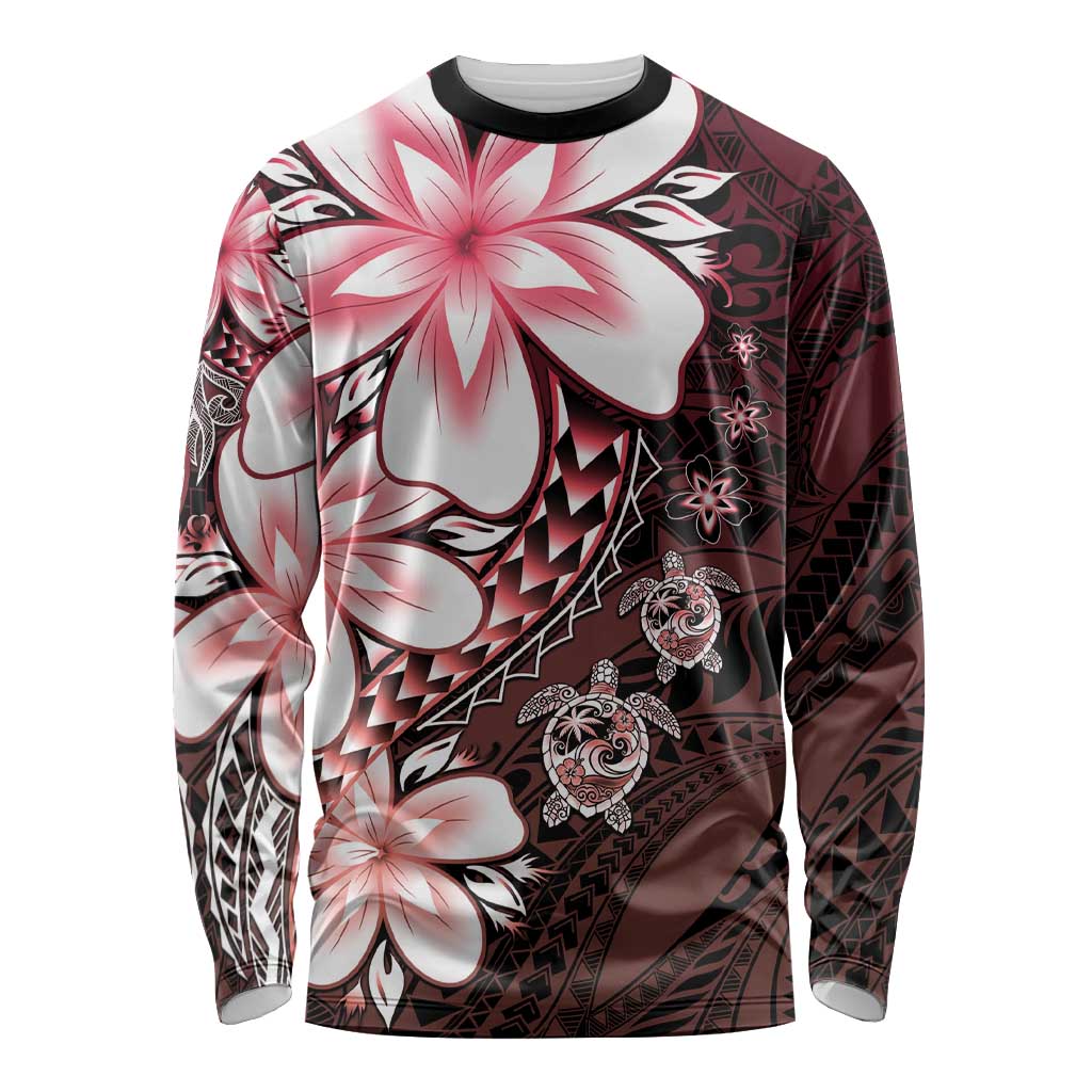 Polynesia Romantic Valentine Long Sleeve Shirt Sea Turtle Couple With Red Gradient Plumeria