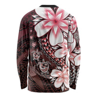 Polynesia Romantic Valentine Long Sleeve Shirt Sea Turtle Couple With Red Gradient Plumeria