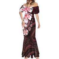 Polynesia Romantic Valentine Mermaid Dress Sea Turtle Couple With Red Gradient Plumeria