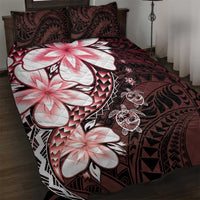 Polynesia Romantic Valentine Quilt Bed Set Sea Turtle Couple With Red Gradient Plumeria