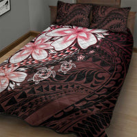 Polynesia Romantic Valentine Quilt Bed Set Sea Turtle Couple With Red Gradient Plumeria