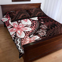 Polynesia Romantic Valentine Quilt Bed Set Sea Turtle Couple With Red Gradient Plumeria