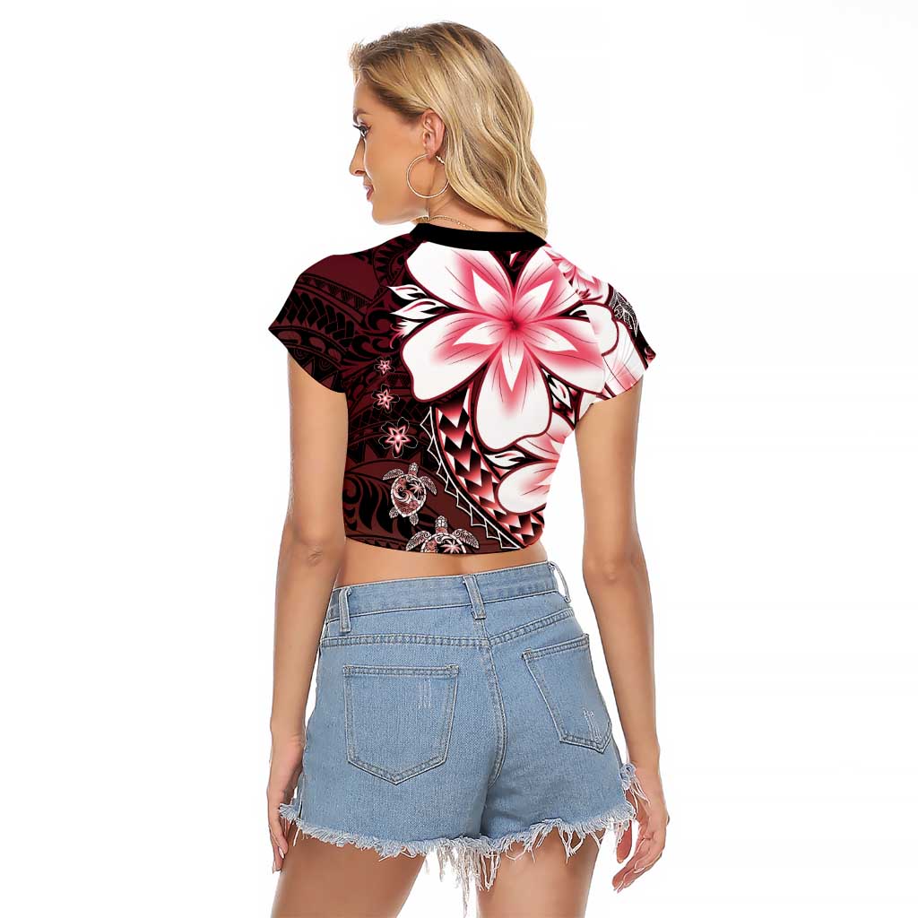 Polynesia Romantic Valentine Raglan Cropped T Shirt Sea Turtle Couple With Red Gradient Plumeria