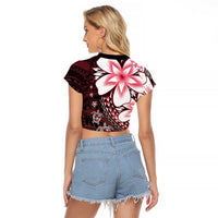 Polynesia Romantic Valentine Raglan Cropped T Shirt Sea Turtle Couple With Red Gradient Plumeria