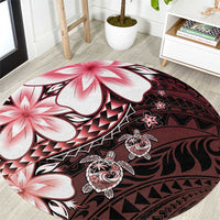 Polynesia Romantic Valentine Round Carpet Sea Turtle Couple With Red Gradient Plumeria