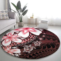Polynesia Romantic Valentine Round Carpet Sea Turtle Couple With Red Gradient Plumeria