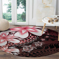Polynesia Romantic Valentine Round Carpet Sea Turtle Couple With Red Gradient Plumeria