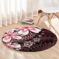 Polynesia Romantic Valentine Round Carpet Sea Turtle Couple With Red Gradient Plumeria