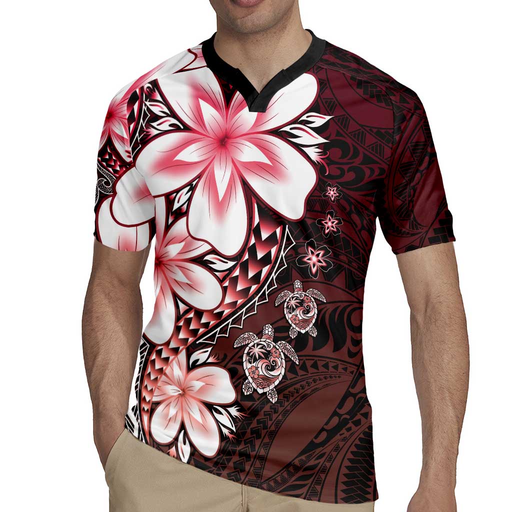 Polynesia Romantic Valentine Rugby Jersey Sea Turtle Couple With Red Gradient Plumeria