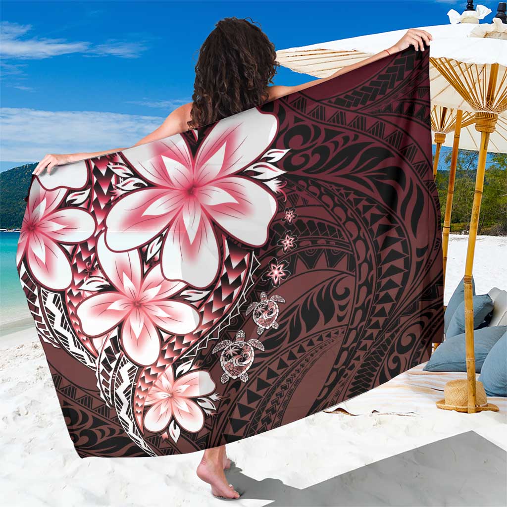 Polynesia Romantic Valentine Sarong Sea Turtle Couple With Red Gradient Plumeria