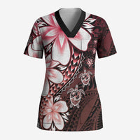 Polynesia Romantic Valentine Scrub Top Sea Turtle Couple With Red Gradient Plumeria