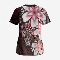 Polynesia Romantic Valentine Scrub Top Sea Turtle Couple With Red Gradient Plumeria