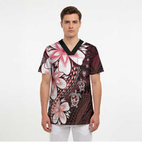 Polynesia Romantic Valentine Scrub Top Sea Turtle Couple With Red Gradient Plumeria