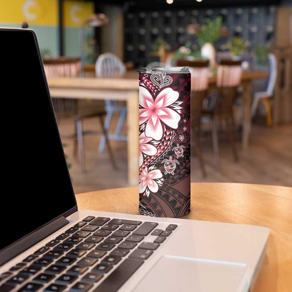 Polynesia Romantic Valentine Skinny Tumbler Sea Turtle Couple With Red Gradient Plumeria