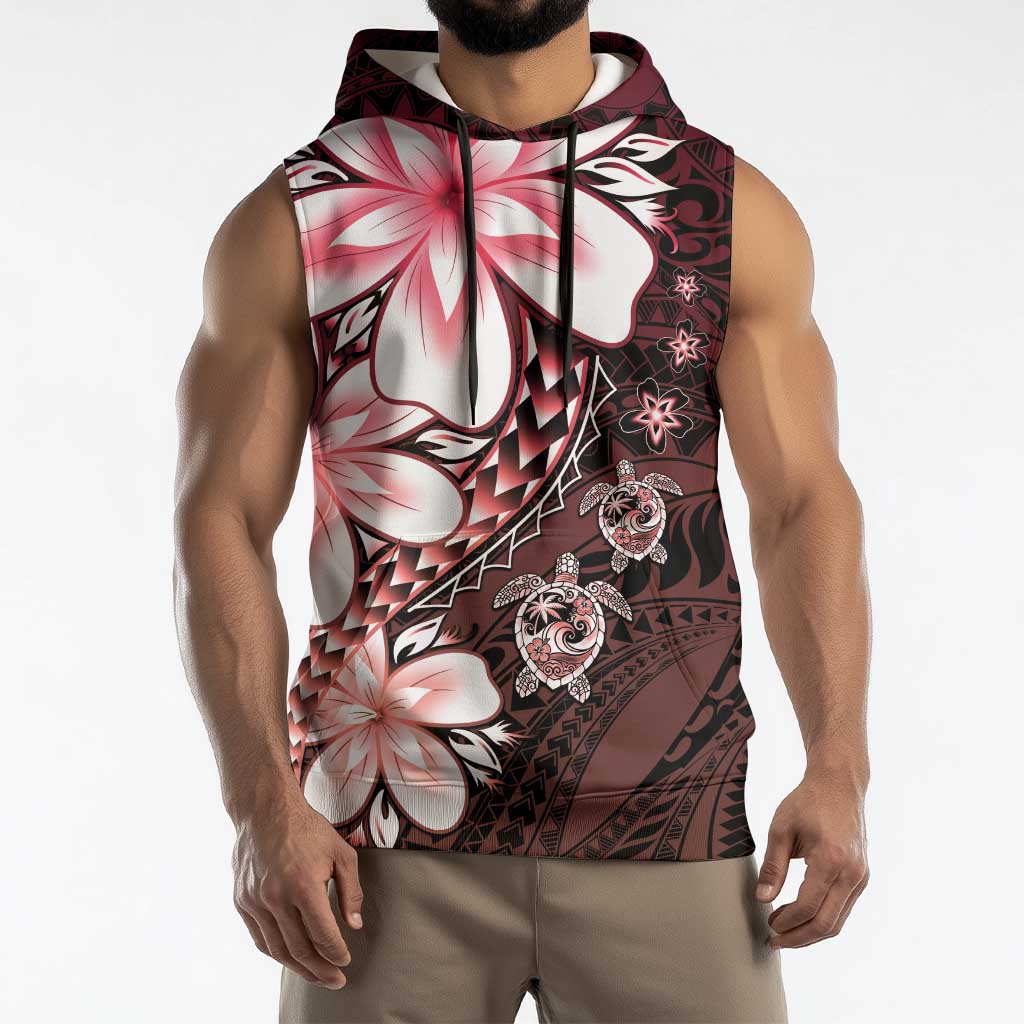 Polynesia Romantic Valentine Sleeveless Hoodie Sea Turtle Couple With Red Gradient Plumeria