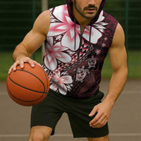 Polynesia Romantic Valentine Sleeveless Zip Hoodie Sea Turtle Couple With Red Gradient Plumeria LT05 - Polynesian Pride