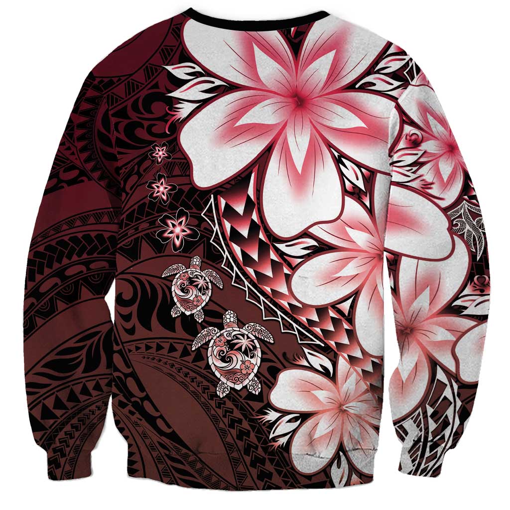 Polynesia Romantic Valentine Sweatshirt Sea Turtle Couple With Red Gradient Plumeria