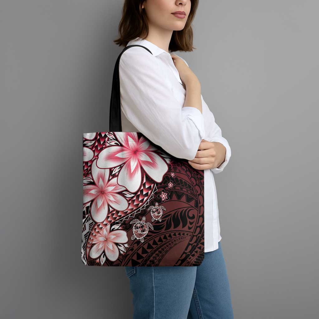 Polynesia Romantic Valentine Tote Bag Sea Turtle Couple With Red Gradient Plumeria