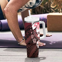 Polynesia Romantic Valentine Tumbler With Handle Sea Turtle Couple With Red Gradient Plumeria