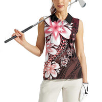 Polynesia Romantic Valentine Women Sleeveless Polo Shirt Sea Turtle Couple With Red Gradient Plumeria