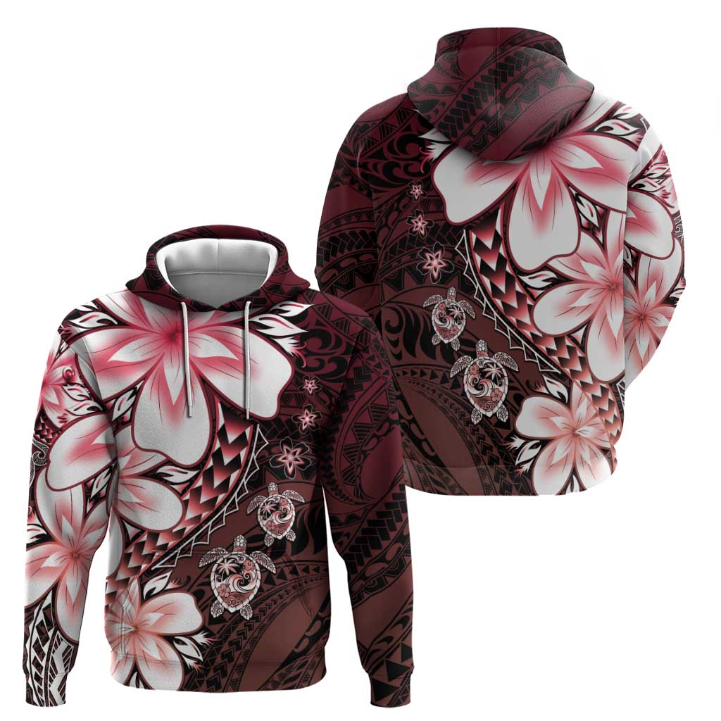 Polynesia Romantic Valentine Zip Hoodie Sea Turtle Couple With Red Gradient Plumeria
