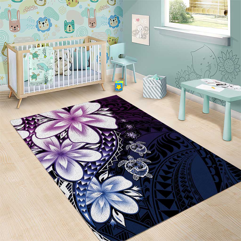 Polynesia Romantic Valentine Area Rug Sea Turtle Couple With Purple Gradient Plumeria LT05 - Polynesian Pride