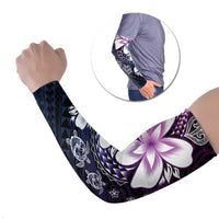 Polynesia Romantic Valentine Arm Sleeves Sea Turtle Couple With Purple Gradient Plumeria