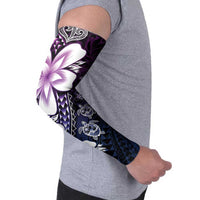 Polynesia Romantic Valentine Arm Sleeves Sea Turtle Couple With Purple Gradient Plumeria