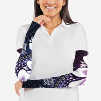Polynesia Romantic Valentine Arm Sleeves Sea Turtle Couple With Purple Gradient Plumeria