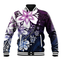 Polynesia Romantic Valentine Baseball Jacket Sea Turtle Couple With Purple Gradient Plumeria